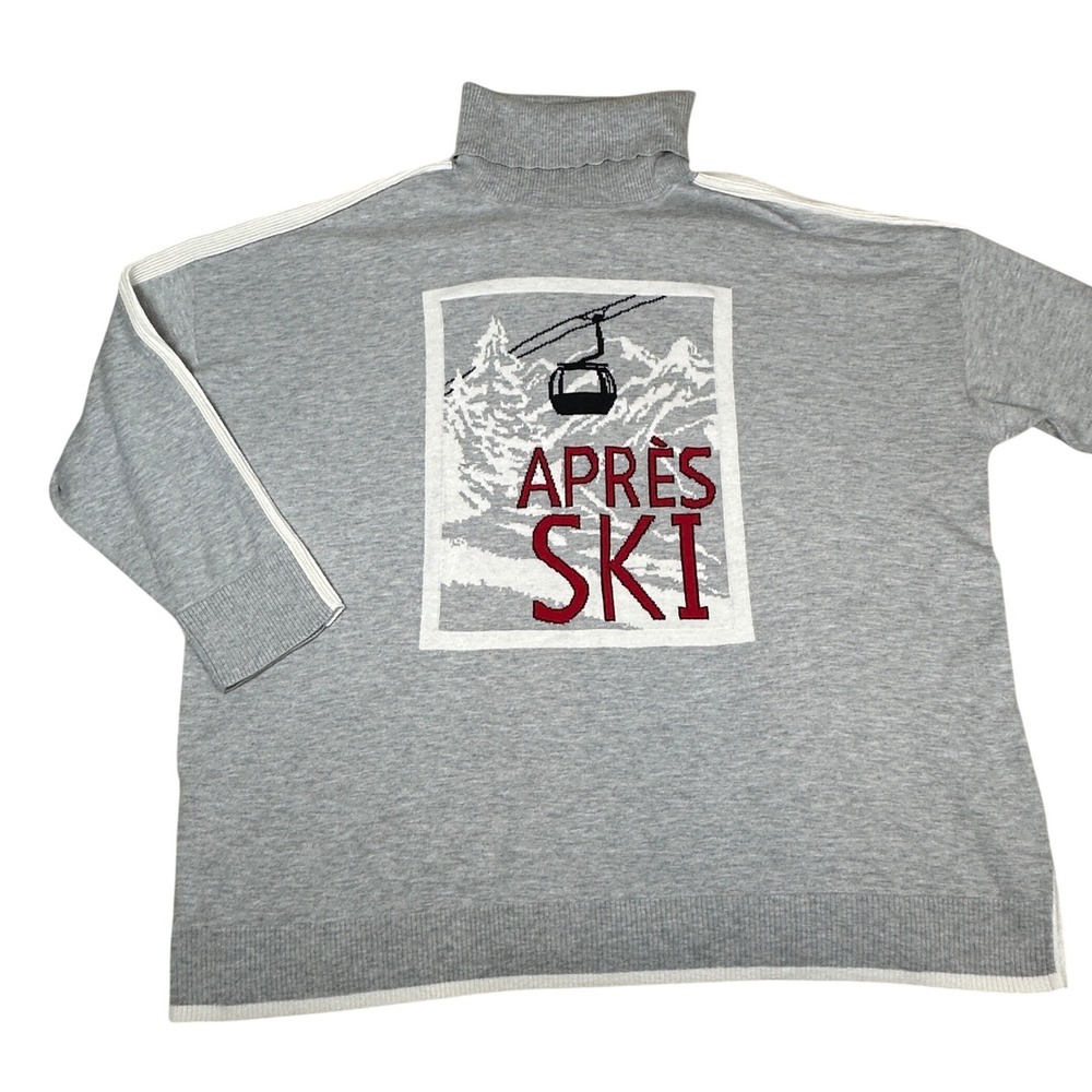 Talbots Plus Womens 3X Apres Ski Graphic Turtleneck Sweater Grey Merino‎ Blend